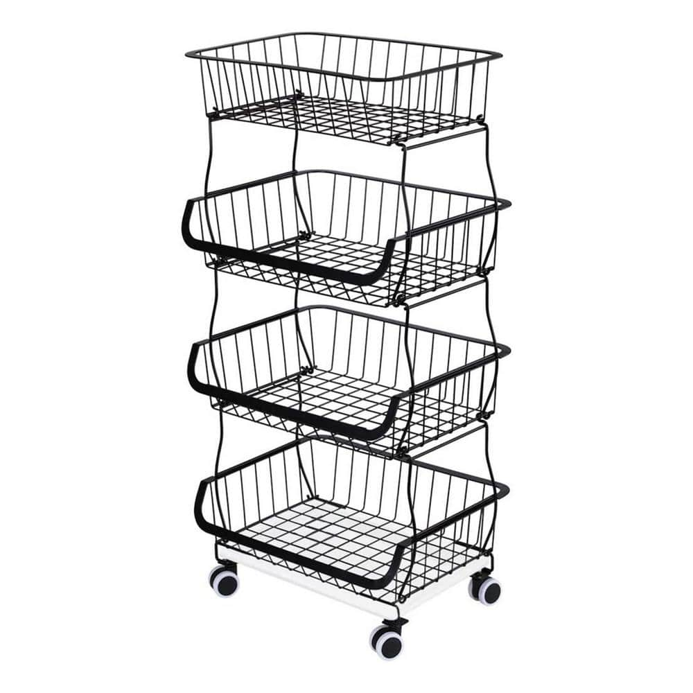 15 75 In W 31 2 In H X 12 In D Iron Rectangular Rolling Kitchen Storage Basket With Shelf In