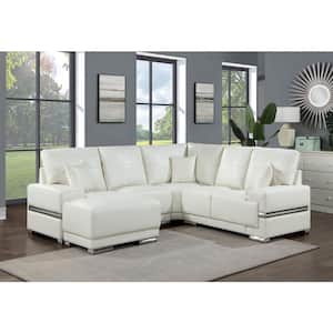 Kivington 101.63 in. W Breathable Faux Leather L-Shaped Sectional in White