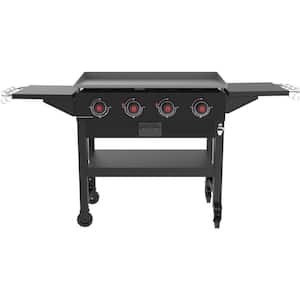 Cookout 4-Burner Propane Gas Grill in Black with 720 sq. in. Total Cooking Surface, Grease Tray and 2-Side Shelves