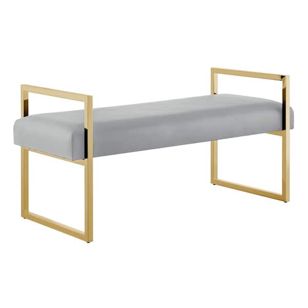 HomeRoots Amelia Gray 48 in. PU Leather Bedroom Bench Backless Upholstered