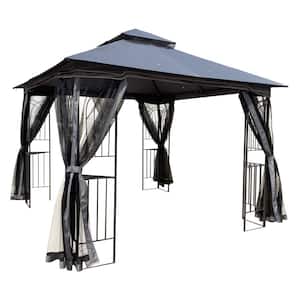 10 ft. x 10 ft. Steel Patio Gazebo with Gray Ventilated Double Roof Canopy and Detachable Mosquito net