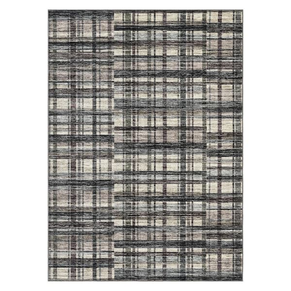 Green Brown 9 ft. x 12 ft. Modern Striped Geometric Pattern Nonshedding Low Pile Bedroom Living Room Office Area Rug