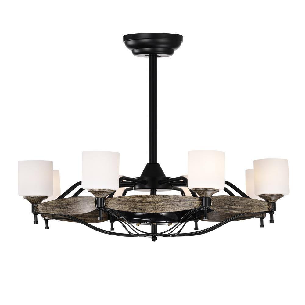 33 in. Indoor Downrod Mount Black Chandelier Ceiling Fan with Light and Rem