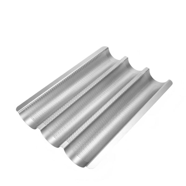 Silver Baguette Pan, Perforated Nonstick French Bread Baking Pan for 3 Loaves, 15 in. x 11 in. Baguette Tray for Baker