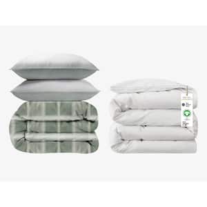 GOTS Certified 4-Pieces Green Selena Check 100% Organic Cotton Duvet Cover Set with 400 GSM Wool Comforter
