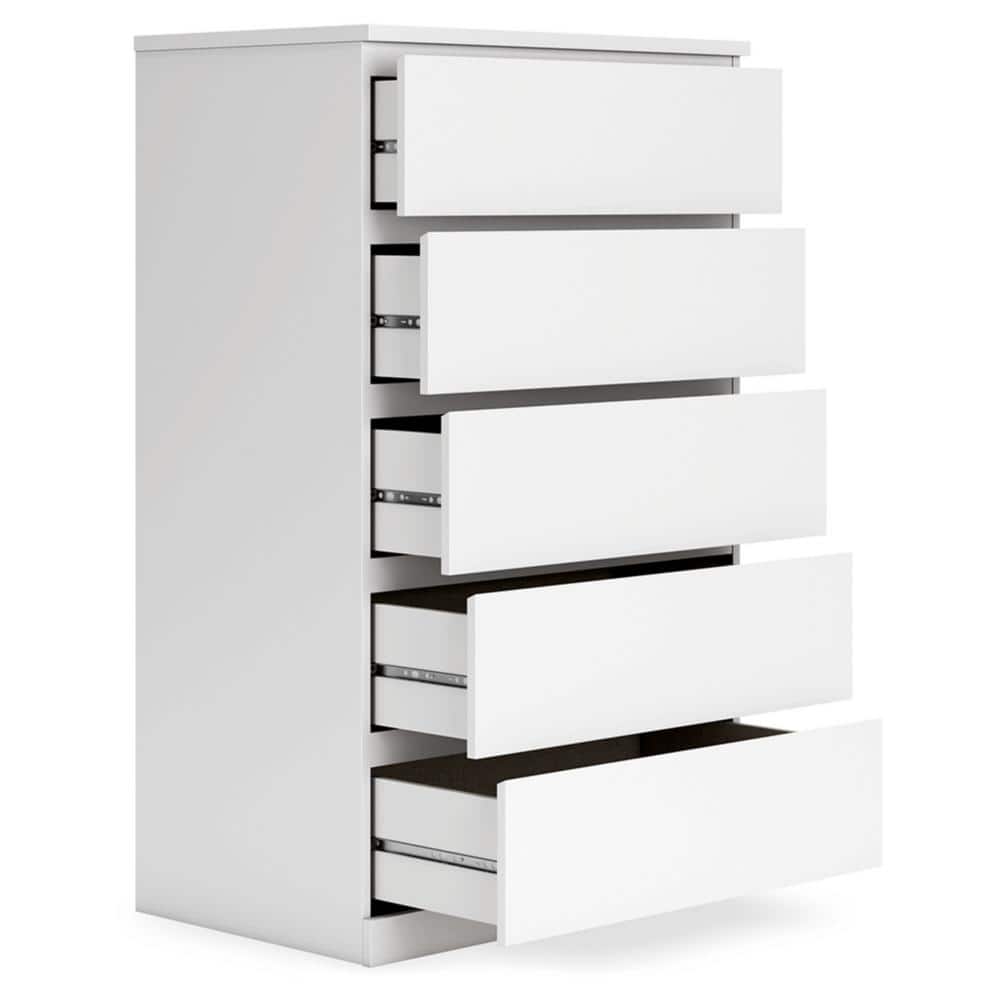 White Modern 5-Drawer Tall Dresser with Ball Bearing Glides