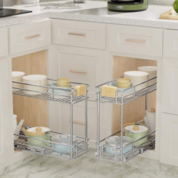HOMEIBRO 7½ in. WX 21½ in. D Pull Out Cabinet Organizer with Wooden Handle for Base Cabinet