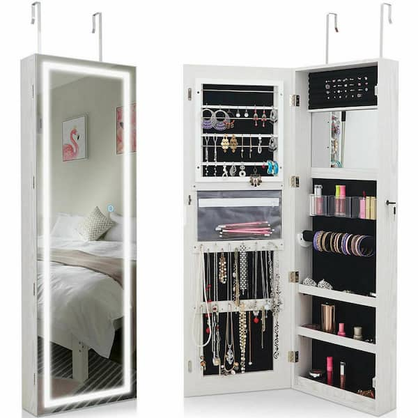 Costway Mirrored Jewelry Cabinet Jewelry Organizer W/2 Led Lights Brown :  Target