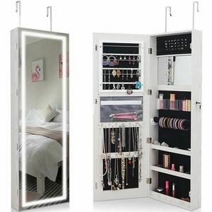 Door Wall Mount Touch Screen LED Light Mirrored Jewelry Box Cabinet Storage Lockable