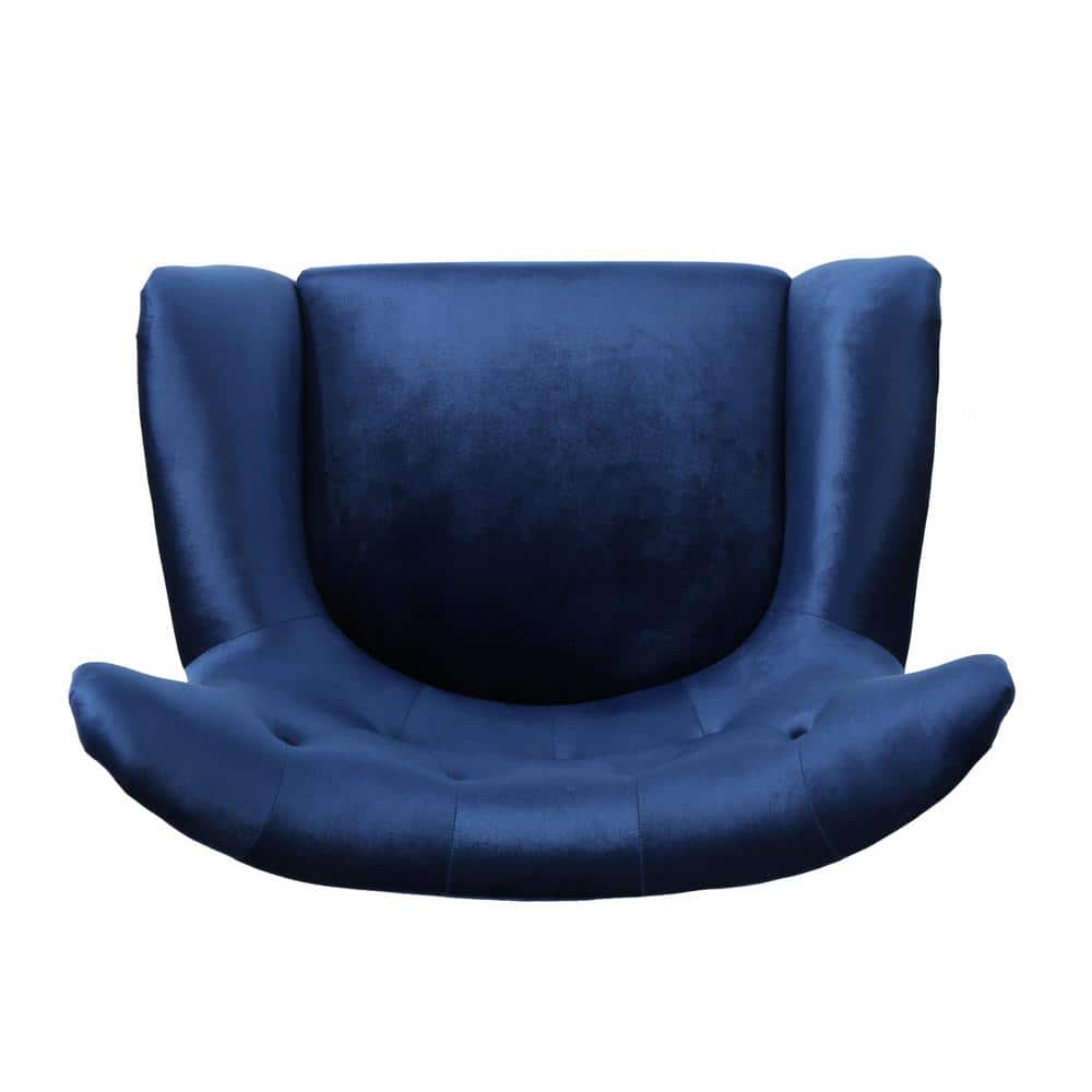 Handcrafted Navy Spot Velvet Wood Accent Chair with Slope Arm