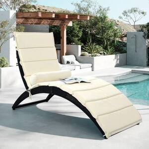 Metal Steel Outdoor Chaise Lounge with Removable Beige Cushion and Bolster Pillow