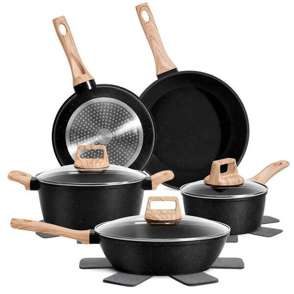 12 Pcs Black Granite Pots and Pans Nonstick Cookware Set Induction Cookware with Frying Pans Set, Saucepans, Steamer