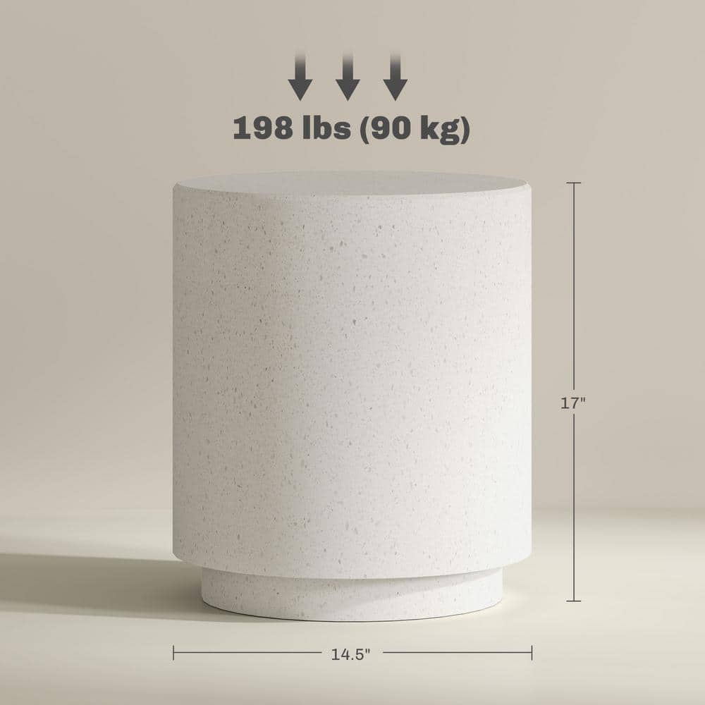 Cream White Terrazzo Finish Round Side Table with Adjustable Feet