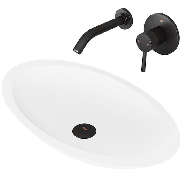 Vigo Matte Stone Wisteria Composite Oval Vessel Bathroom Sink In White With Olus Faucet And Pop Up Drain Black Vgt994 - Composite Oval Bathroom Sink
