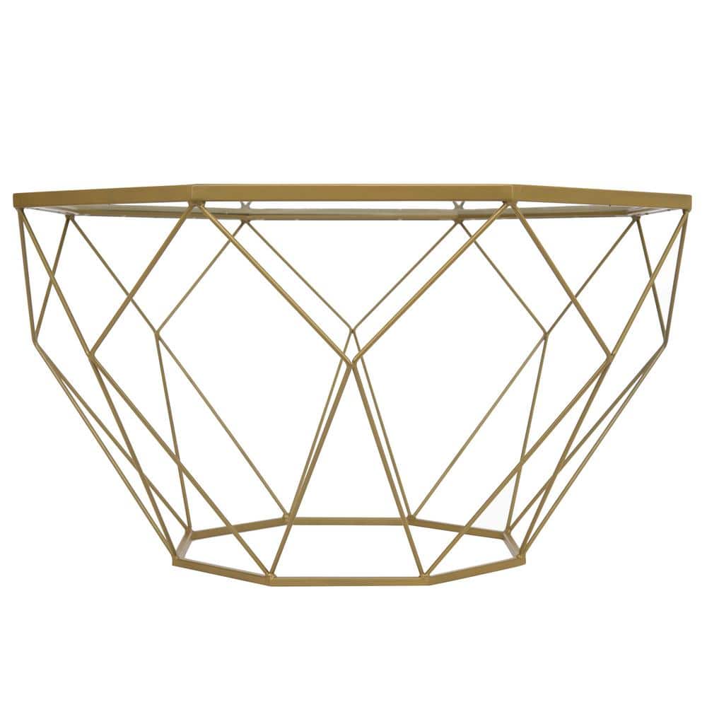 Gold Octagon Glass Top Coffee Table with Metal Base
