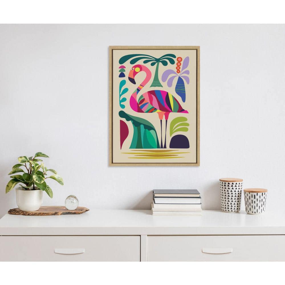 Colorful Mid-Century Modern Flamingo Canvas Wall Art