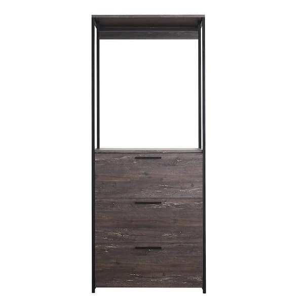 Klair Living Monica 32 in. W Rustic Gray Wood Closet System Walk-in Closet With 3-Drawers