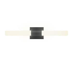 24 in. 2-Light Matte Black Integrated LED Vanity Light with Frosted Acrylic Shades, Dimmable