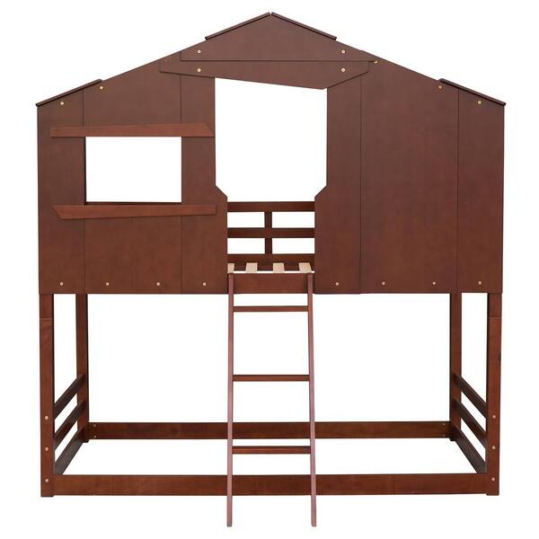 Utopia 4niture Louie Walnut Twin Size House Loft Bed