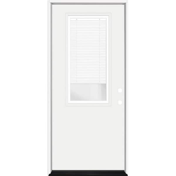 Steves & Sons Legacy 32 in. x 80 in. LHIS 2/3 Clear Glass Micro-Blind White Primed Fiberglass Prehung Front Door