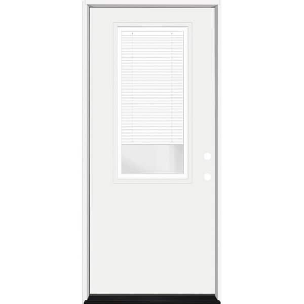 Legacy 36 in. x 80 in. LHIS 2/3 Clear Glass Micro-Blind White Primed Fiberglass Prehung Front Door