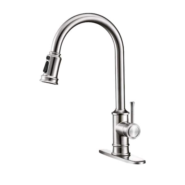 Unbranded Single Handle Pull-Down Sprayer Kitchen Faucet with Flexible and Power Clean in Brushed Nickel