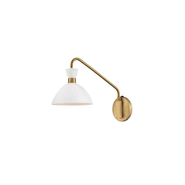 LARK Simon 1-Light Matte White with Heritage Brass Accents Sconce