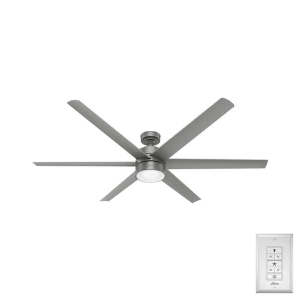 Hunter Solaria 72 in. Integrated LED Outdoor Matte Silver Ceiling Fan with Light Kit and Remote Control