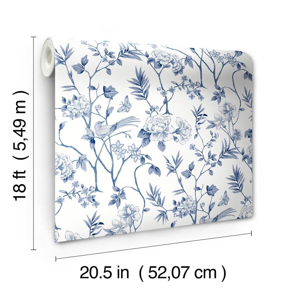 Indigo and White Chinoiserie Garden Peel and Stick Wallpaper