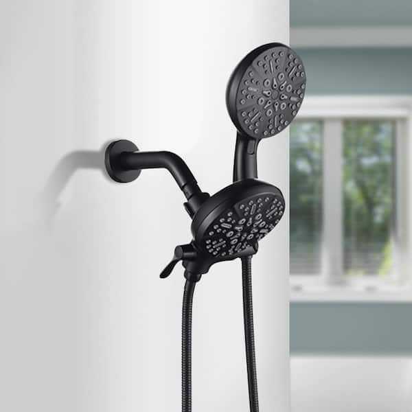Rain 7-Spray Patterns Handheld Shower Head Combo Wall Mount Adjustable Dual Shower Heads 1.8 GPM in Black