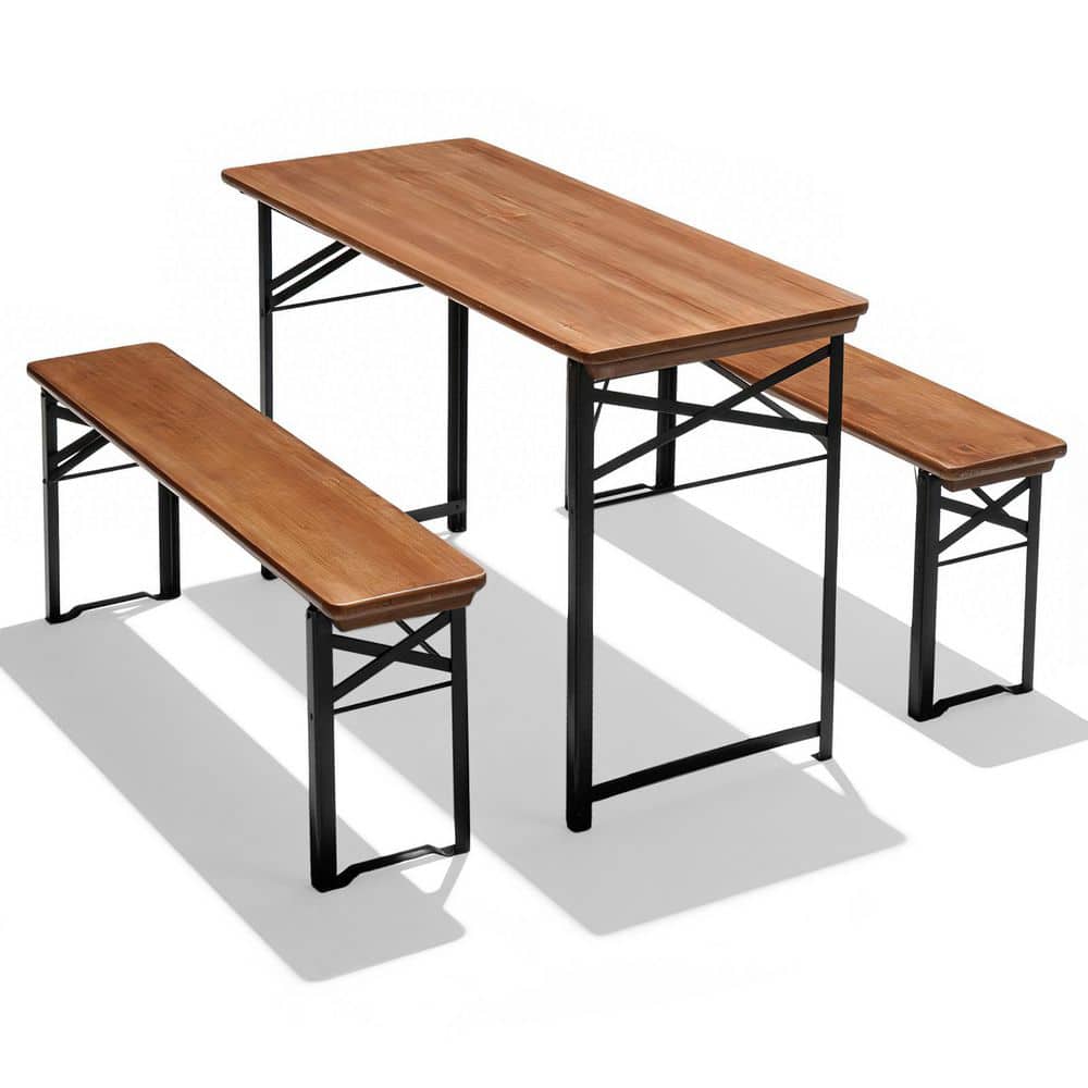 44 in. Walnut Rectangle Wood Picnic Table with Bench Seats 4 People Iron Frame price history on PriceWatchPro
