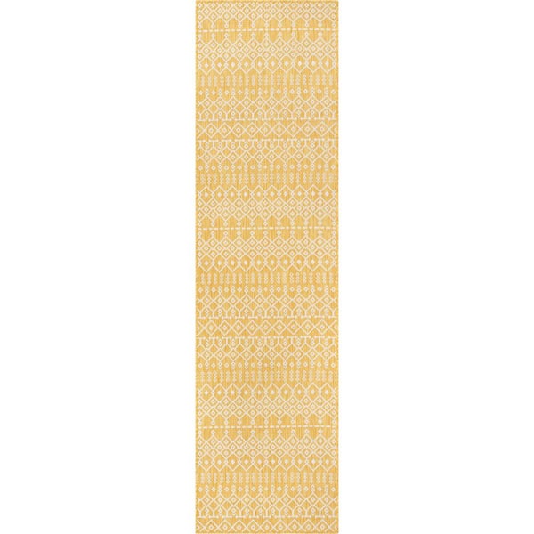 Well Woven Medusa Nord Moroccan Tribal Yellow 2 ft. 7 in. x 9 ft. 10 in. Runner Flatweave Indoor/Outdoor Area Rug