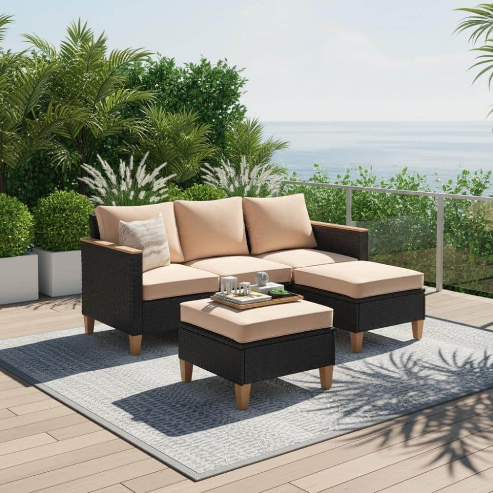 5-Piece Gray Wicker Outdoor Sectional Set with Khaki Cushions for Backyard, Patio price history on PriceWatchPro