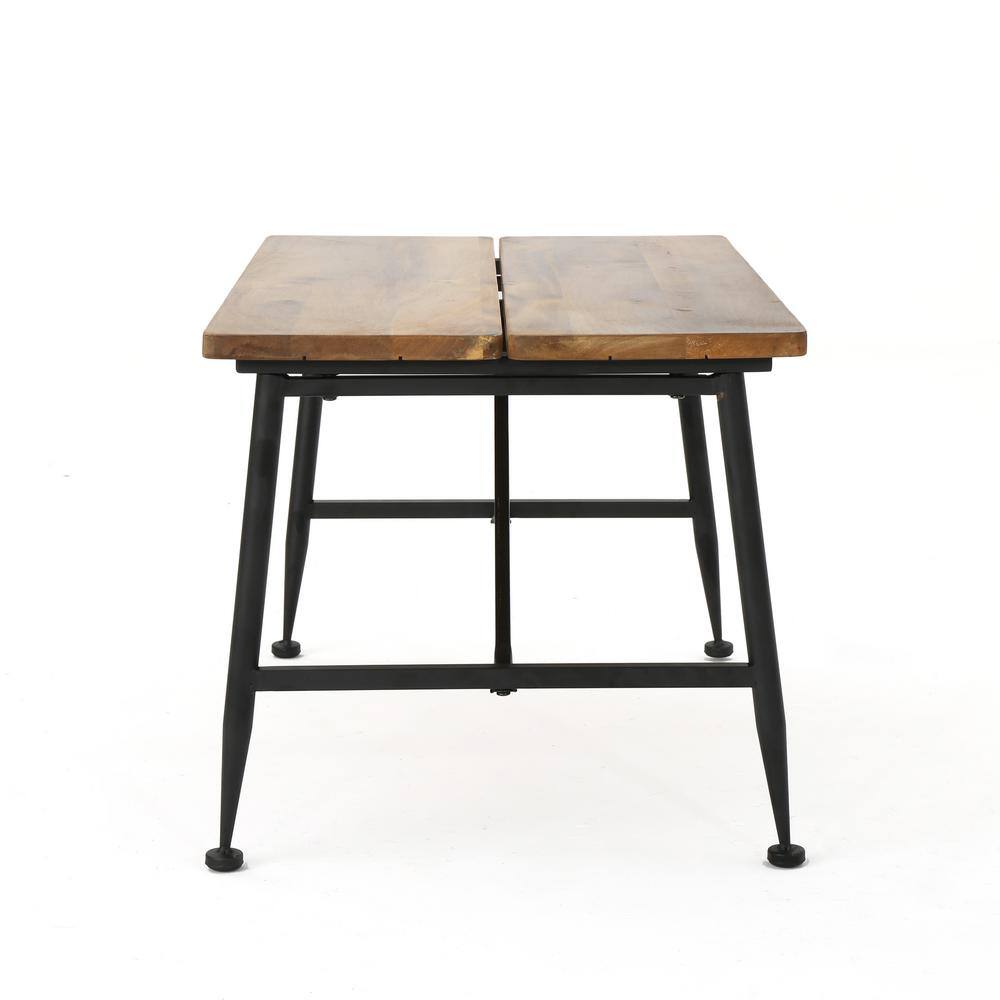 Sleek Antique Acacia Wood and Black Iron Patio Coffee Table