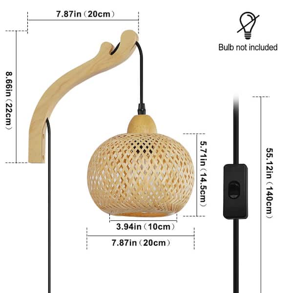 SUNLLOK Kitchen Island 7.9 in. 1 Light Wood Base Plug in Wall