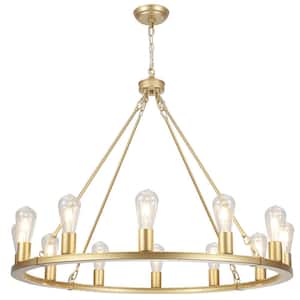Loughlam 12 Light Gold Farmhouse Candle Style Wagon Wheel Chandelier for Living Room Kitchen Island Dining Room Foyer