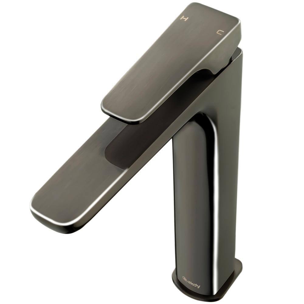 Brushed Gun Black High-Arc Single Handle Bathroom Faucet