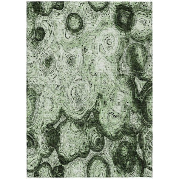 Artichoke Green, Emerald 10 ft. x 14 ft. Woven Abstract Polyester Rectangle Indoor / Outdoor Area Rug