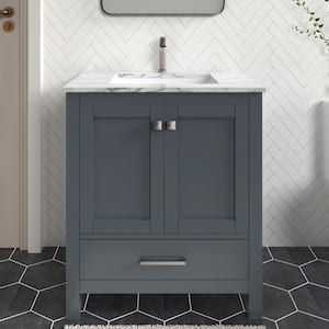 Anneliese 30 in. W x 21 in. D x 35 in. H Single Sink Freestanding Bath Vanity in Charcoal Gray with Carrara Marble Top