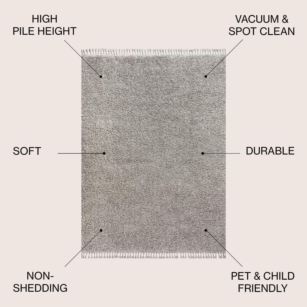 Gray Rectangular Reversible Shag Area Rug with Tassels
