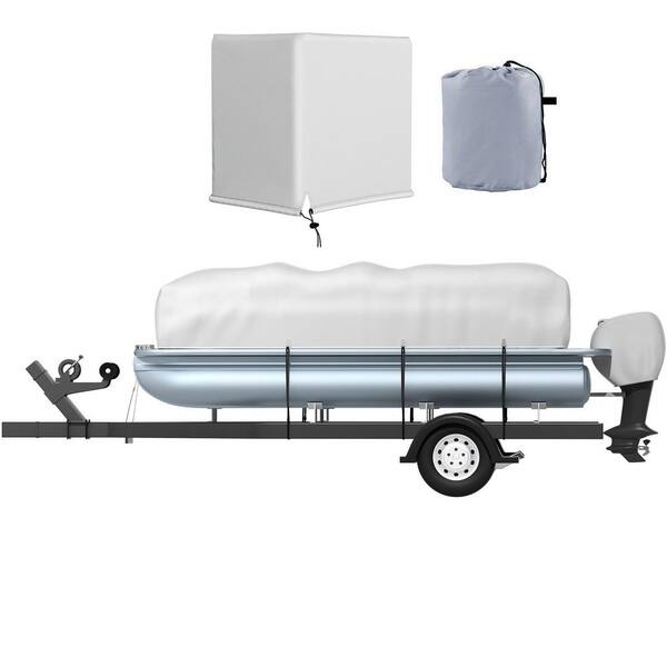 SKYSHALO 21 ft.-24 ft. Boat Pontoon Boat Cover, Heavy Duty 600D Marine Grade Oxford Fabric, Waterproof Trailer Boat Cover, Gray