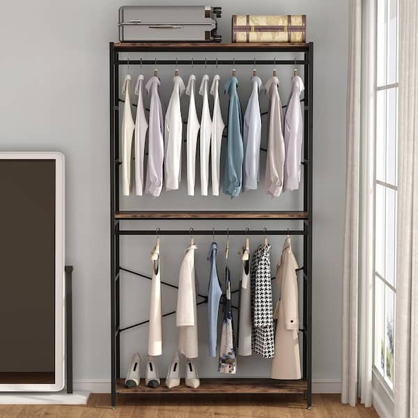 JHX Organized Garment Rack with Storage, Free-Standing Closet System with  Open Shelves and Hanging Rod – Rustic Brown - FurniHQ