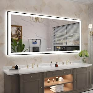 77 in. W. x 36 in. H Rectangular Framed Front and Back LED Lighted Anti-Fog Wall Bathroom Vanity Mirror Tempered Glass