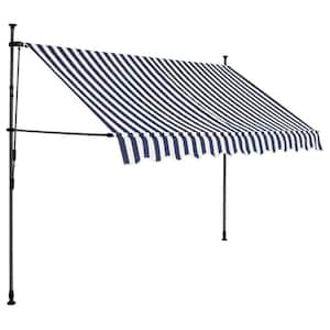 118.1 in. W x 47.2 in. D Blue and White Outdoor Manual Retractable Sun Shade Shelter with Solar Panel and LED lights