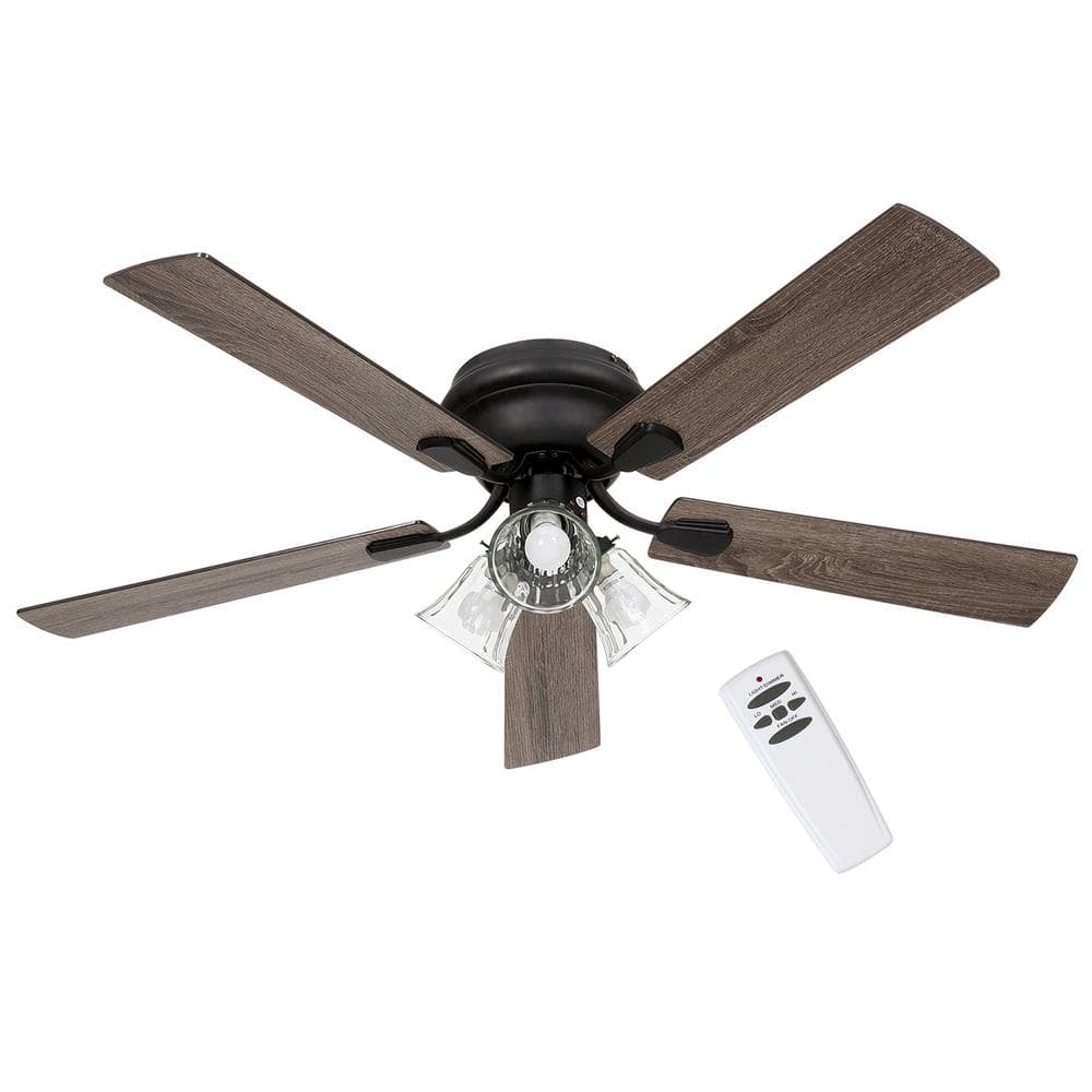 Bizroma 52 in. Indoor Matte Black Flush Mounted Ceiling Fan with Light and Remote ControlHD