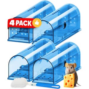 Indoor Mouse Humane Mouse Traps, No Kill Live Catch and Release w/Cleaning Brush, Instruction Manual, Blue (4-Pack)