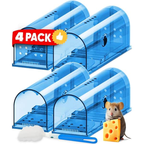 ITOPFOX Indoor Mouse Humane Mouse Traps, No Kill Live Catch and Release w/Cleaning Brush, Instruction Manual, Blue (4-Pack)