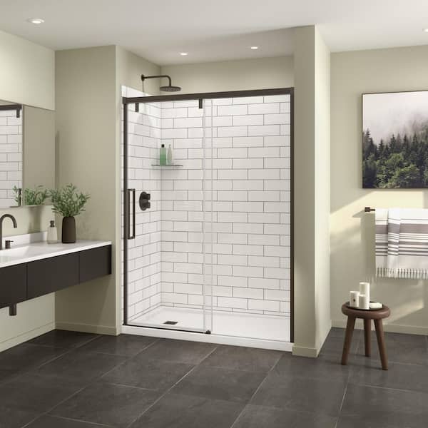 Utile 60 in. L x 32 in. W x 81 in. H Composite Direct-to-Stud Three-Piece Alcove Shower Wall Kit in Metro Tux