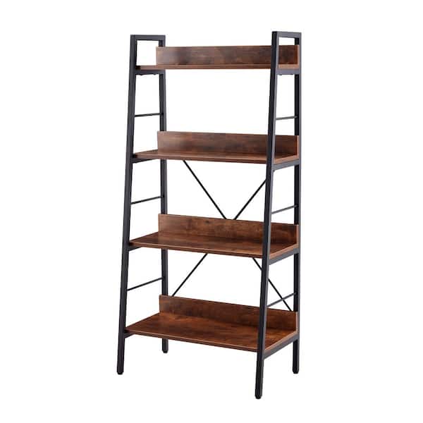 Unbranded 50.39 in. Tiger MDF Wood and Metal 4-Shelf Ladder Bookcase