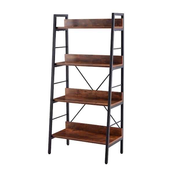 50.39 in. Tiger MDF Wood and Metal 4Shelf Ladder Bookcase DNCYW37307
